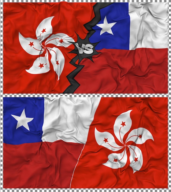 Le Chili contre Hong Kong Half Combined Flag Cloth Bump Texture Rendering 3D (Rendre en 3D) Il s'agit d'une combinaison de drapeau et de tissu.