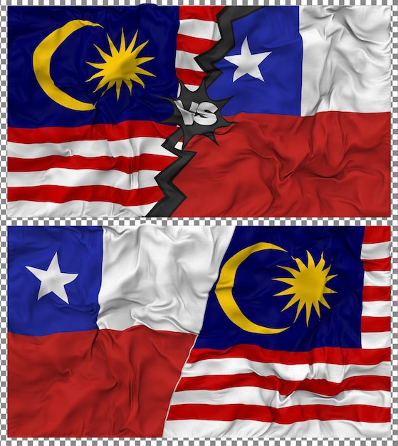 Le Chili contre la Malaisie Half Combined Flag Cloth Bump Texture Rendering 3D