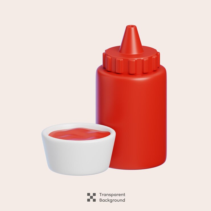 PSD chili sauce bottle and bowl isolated cartoon style junk food and drink icon concept 3d rendering