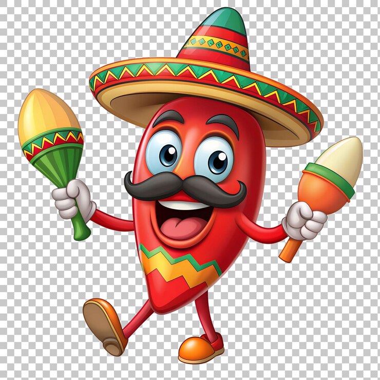 PSD chili vermelho vestindo chapéu mexicano png e clipart