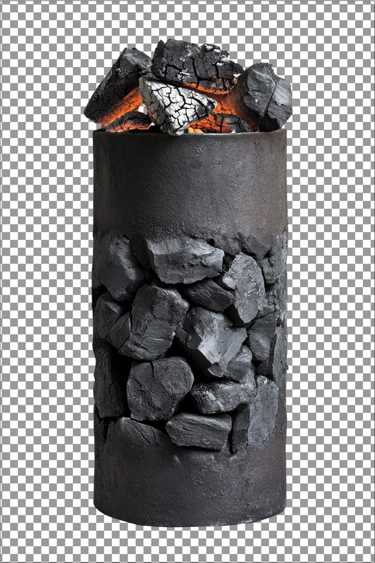 Chimenea de carbón de leña para barbacoa Modo eficiente de encender el carbón de lecha rápidamente Hiperrealista T blanco aislado y sencillo