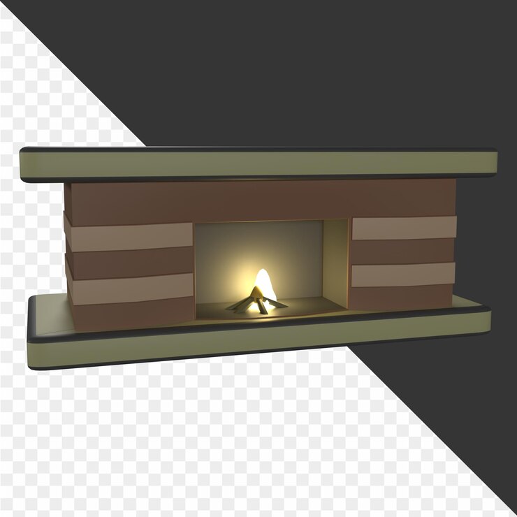 PSD una chimenea con una chimenea en la parte superior y un fondo negro