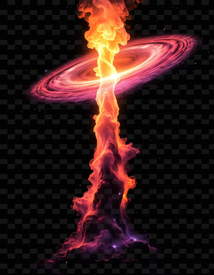 PSD la chimenea galáctica se eleva con ámbar y violeta con una estructura vertical de fondo de neón png
