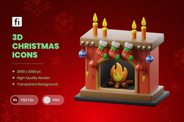 Chimenea de ilustración navideña 3D