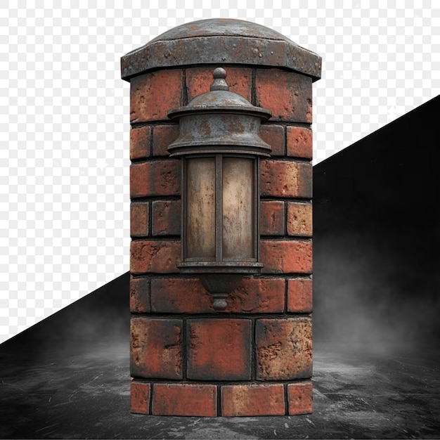 una chimenea de ladrillo con una chimenea De ladrillo y una pared de ladrillos con una linterna en él