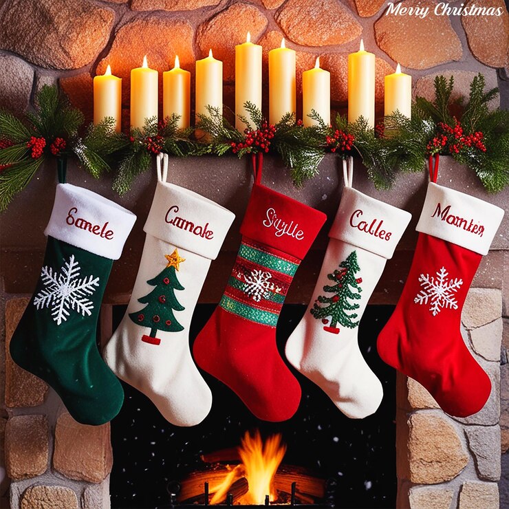 PSD una chimenea con un montón de calcetines de navidad colgando sobre ella