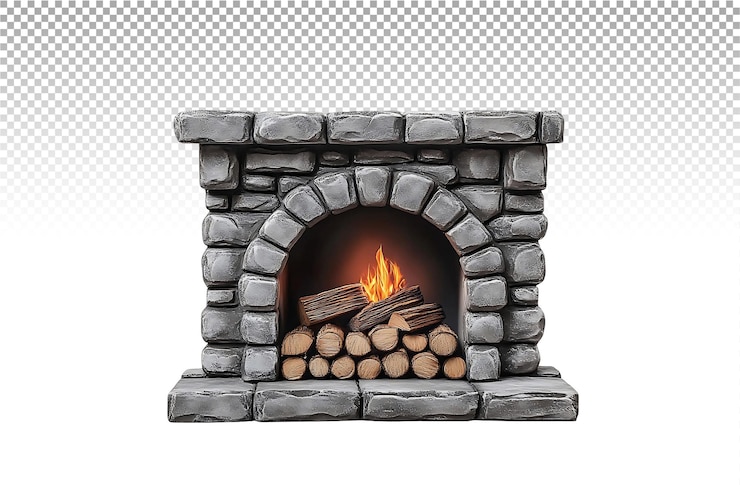 PSD una chimenea de piedra con un fuego ardiendo en ella