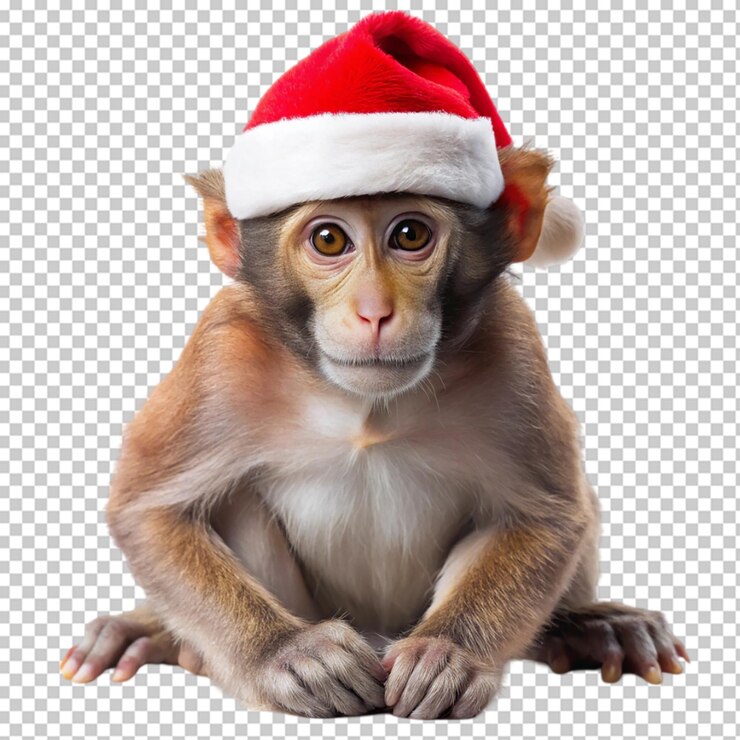 PSD un chimpancé alegre con un sombrero de papá noel perfecto para las fiestas