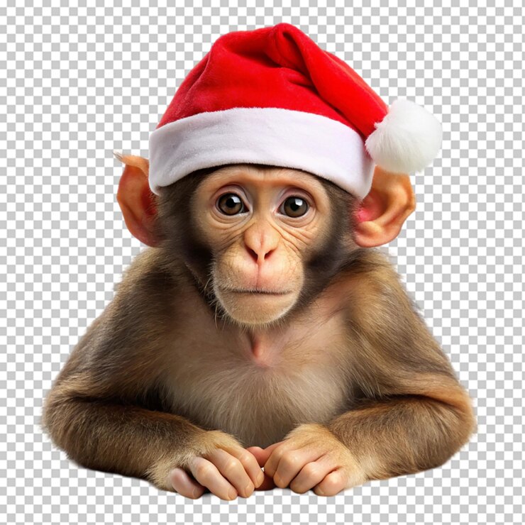 PSD un chimpancé alegre con un sombrero de papá noel perfecto para las fiestas
