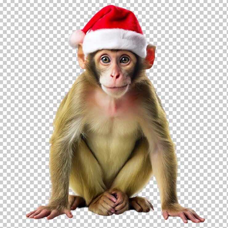 PSD un chimpancé alegre con un sombrero de papá noel perfecto para las fiestas