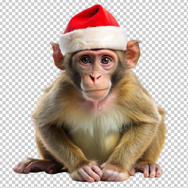 PSD un chimpancé alegre con un sombrero de papá noel perfecto para las fiestas