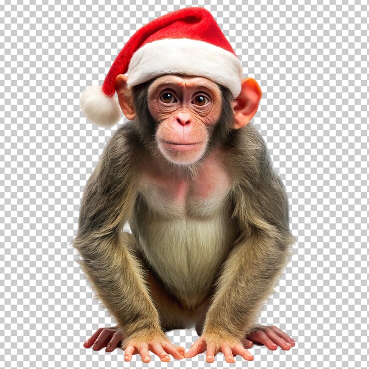 PSD un chimpancé alegre con un sombrero de papá noel perfecto para las fiestas