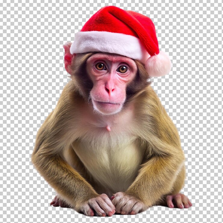 PSD un chimpancé alegre con un sombrero de papá noel perfecto para las fiestas