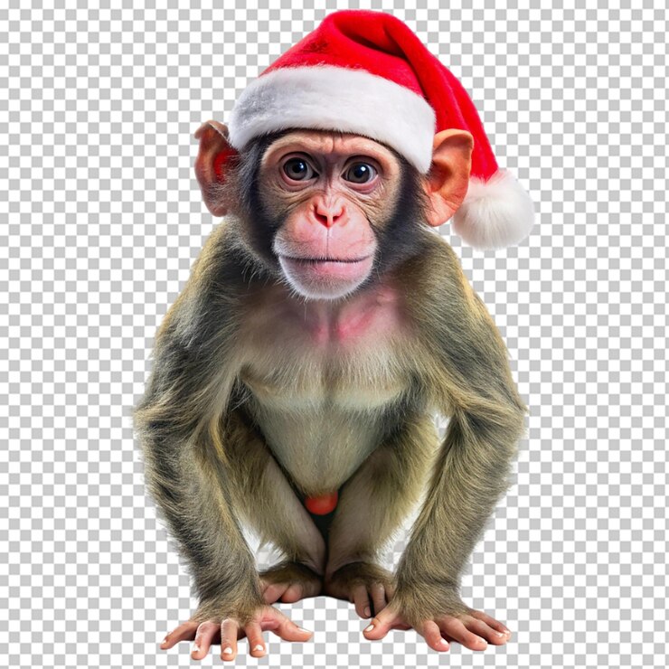 PSD un chimpancé alegre con un sombrero de papá noel perfecto para las fiestas