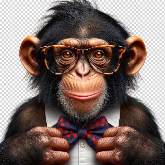 Un chimpancé con una corbata de pollo y gafas