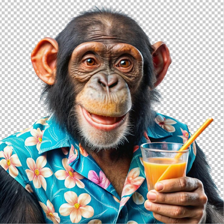 PSD un chimpancé descarado un animal de fiesta en un fondo transparente hawaiano
