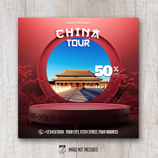 PSD china tour travel flyer modelo psd cenário 3d