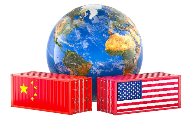 China und die Vereinigten Staaten Handelskrieg Konzept 3D-Rendering isoliert auf transparentem Hintergrund