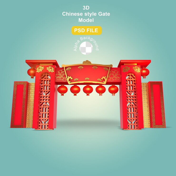 Chinese gate 3d rendering