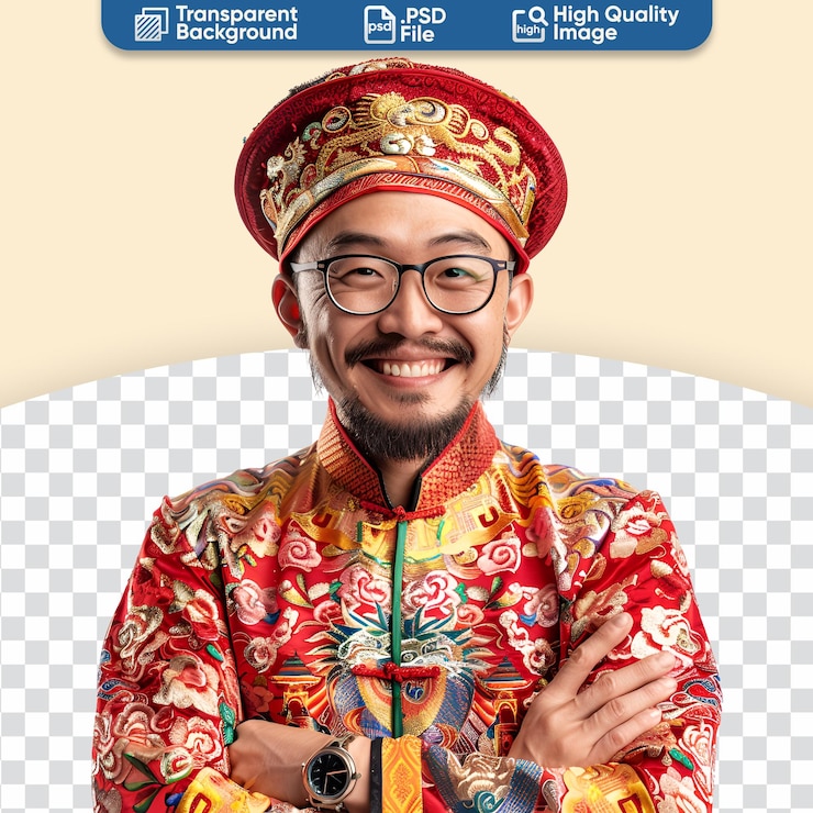 PSD chinese man happily observing lunar new year