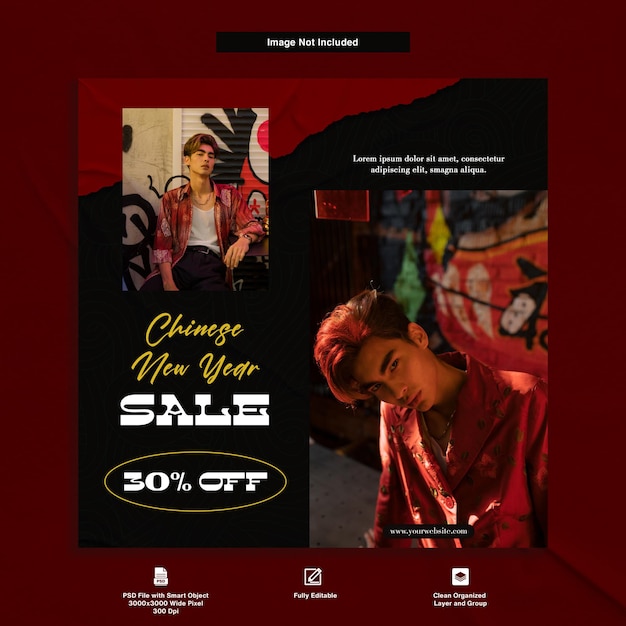 Chinese New Year Sale Herrenmode Rabattangebot Social Media Vorlage