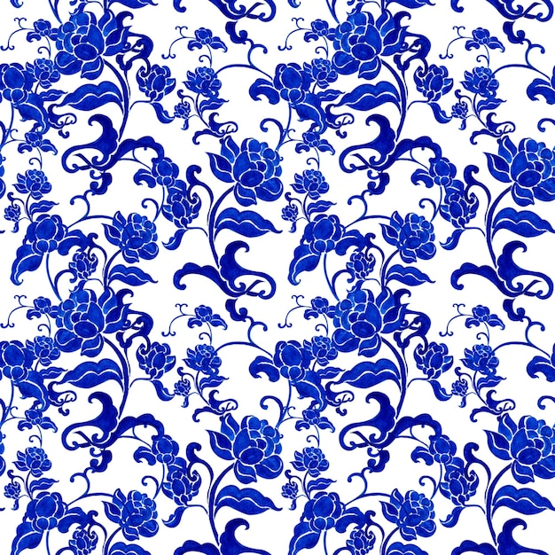 chinese porcelain with floral design handdrawn watercolor painting pattern seamless design