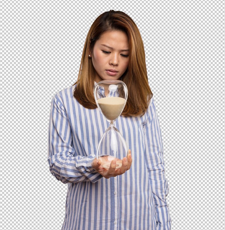 PSD chinese woman holding a sand timer