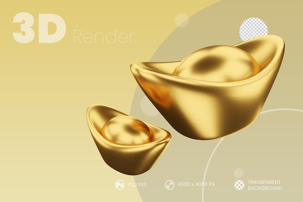 Chinesische Goldbarren 3D render isolierten Hintergrund