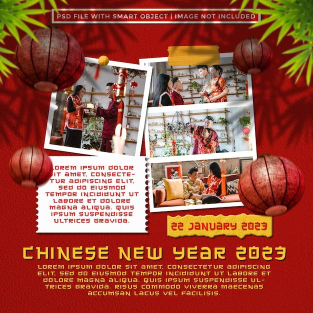 Chinesische neujahrsvorlage design fotorahmen set mockup premium psd