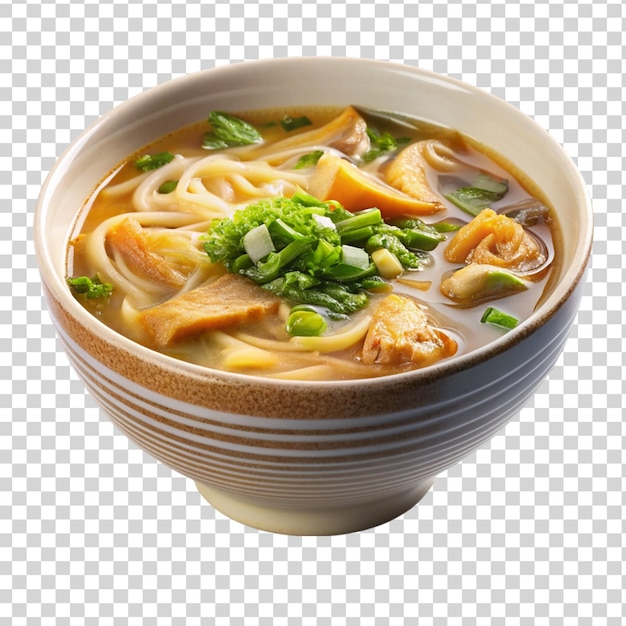 PSD chinesische suppe auf einer weißen schüssel, isoliert auf einem durchsichtigen hintergrund