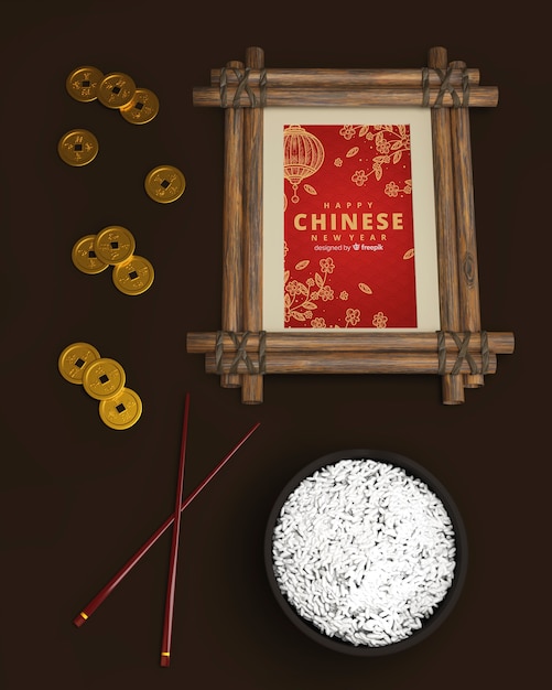 Chinesische Tabelle des neuen Jahres eingestellt mit Reis
