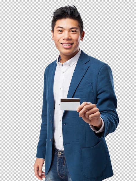 Chinesischer Mann mit Kreditkarte