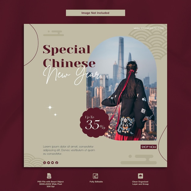 Chinesisches neujahr sonderrabattangebot minimalistisches social media template design