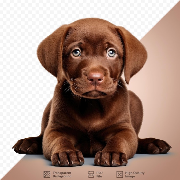 PSD un chiot brun aux yeux bleus est assis sur un fond blanc.