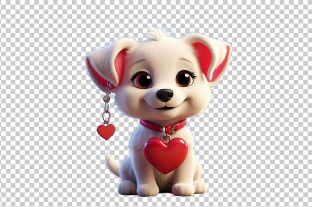 PSD chiot de dessin animé avec pendentif en forme de coeur