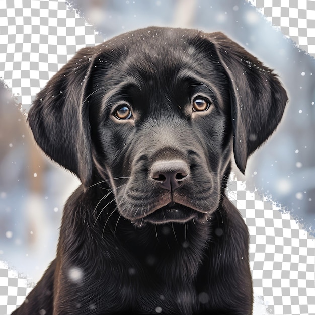 Chiot Labrador dans le fond transparent du paysage enneigé