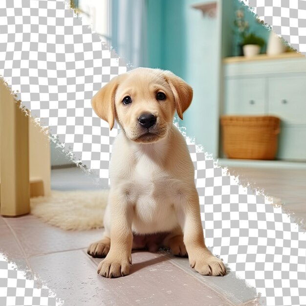 PSD le chiot labrador retriever joue à l'intérieur de l'appartement sur un fond transparent en linoléum