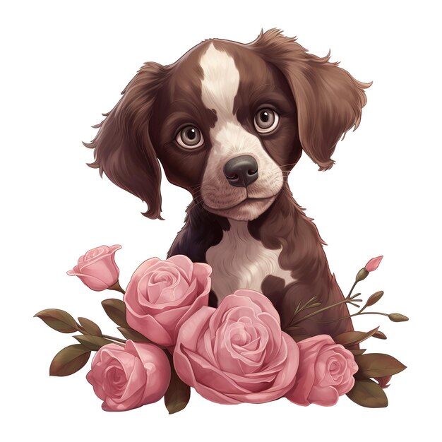 PSD chiot avec rose rose image générée par l'ia