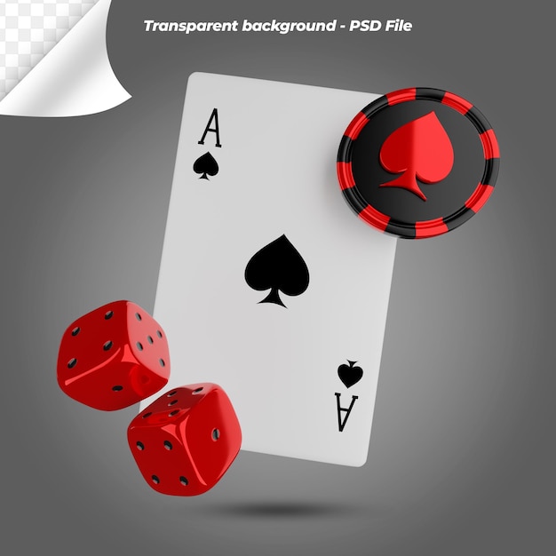 Chip 3D de cartas de jogar poker isolado