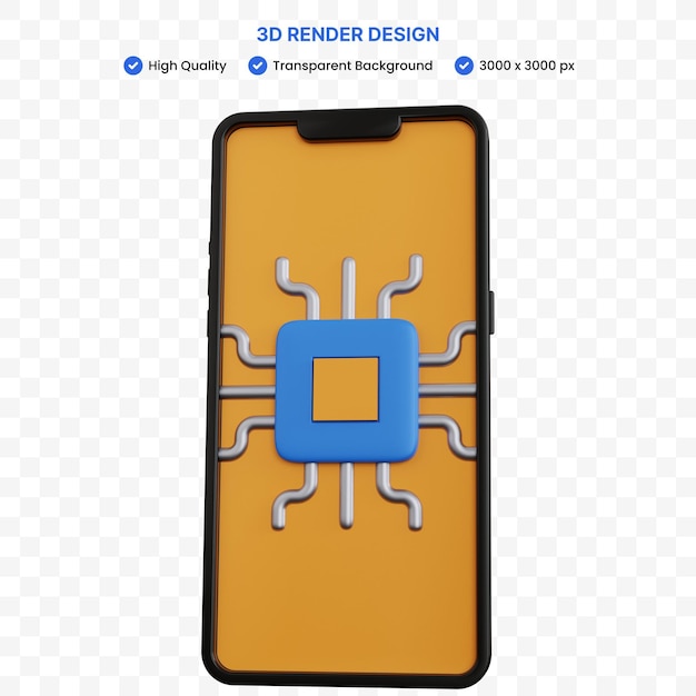 Chip blu di rendering 3d con smartphone isolato