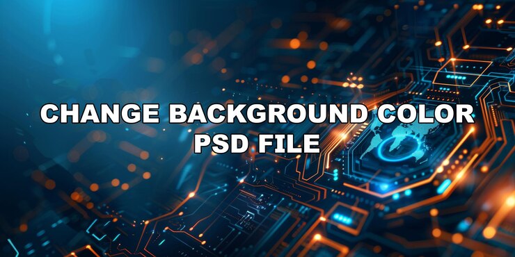 PSD un chip de computadora con un fondo azul y líneas naranja y azul en el fondo