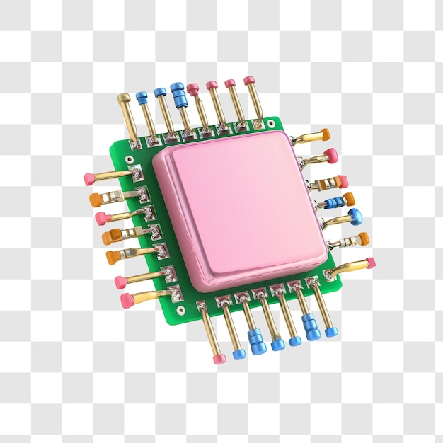 Chip computer colorato su scheda a circuito verde