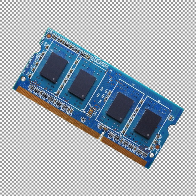 Chip de computador de memória azul realista isolado transparente