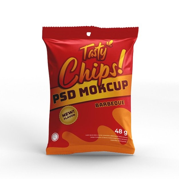 Chip de lanche matte doff saco de papel alumínio produto maquete de embalagem de alimentos vista frontal