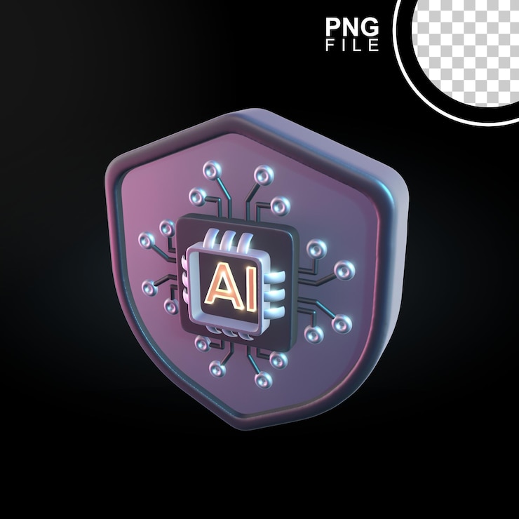 PSD chip de ia en el diseño de íconos 3d de shield