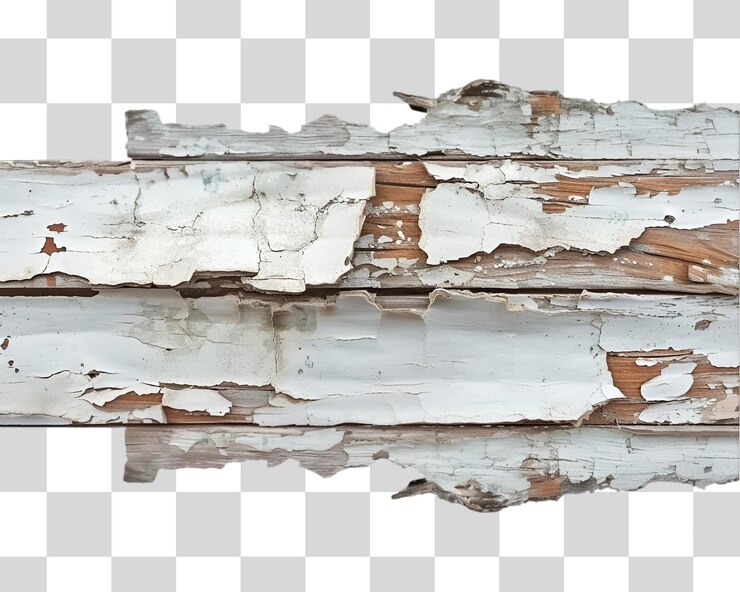 PSD chipped paint on broken wooden wall on white background