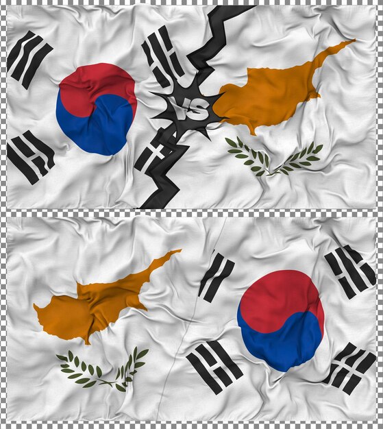 Chipre contra Corea del Sur Media bandera combinada con textura en 3D