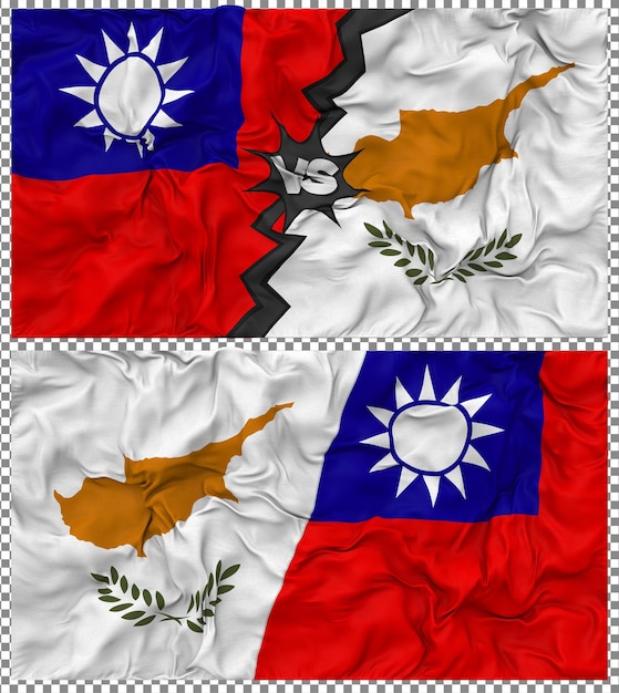 Chipre contra Taiwán Media bandera combinada con textura 3D de la tela