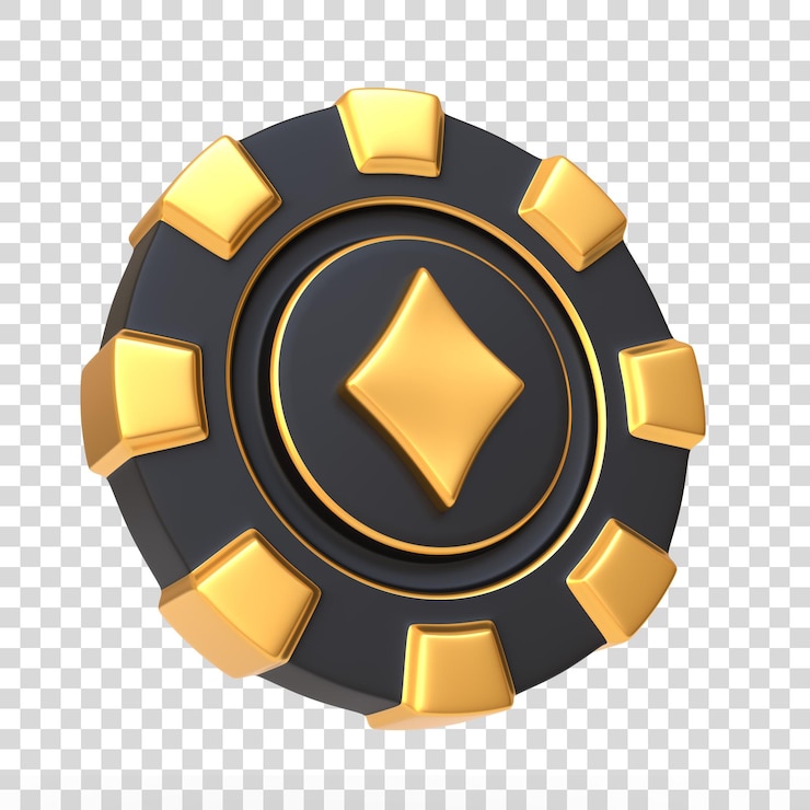 PSD chips de casino noirs ornés d'or avec un dessin de diamant isolé sur un blanc