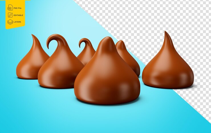 PSD chips de chocolate con leche o morsels de chocolate aislados sobre un fondo blanco ilustración 3d